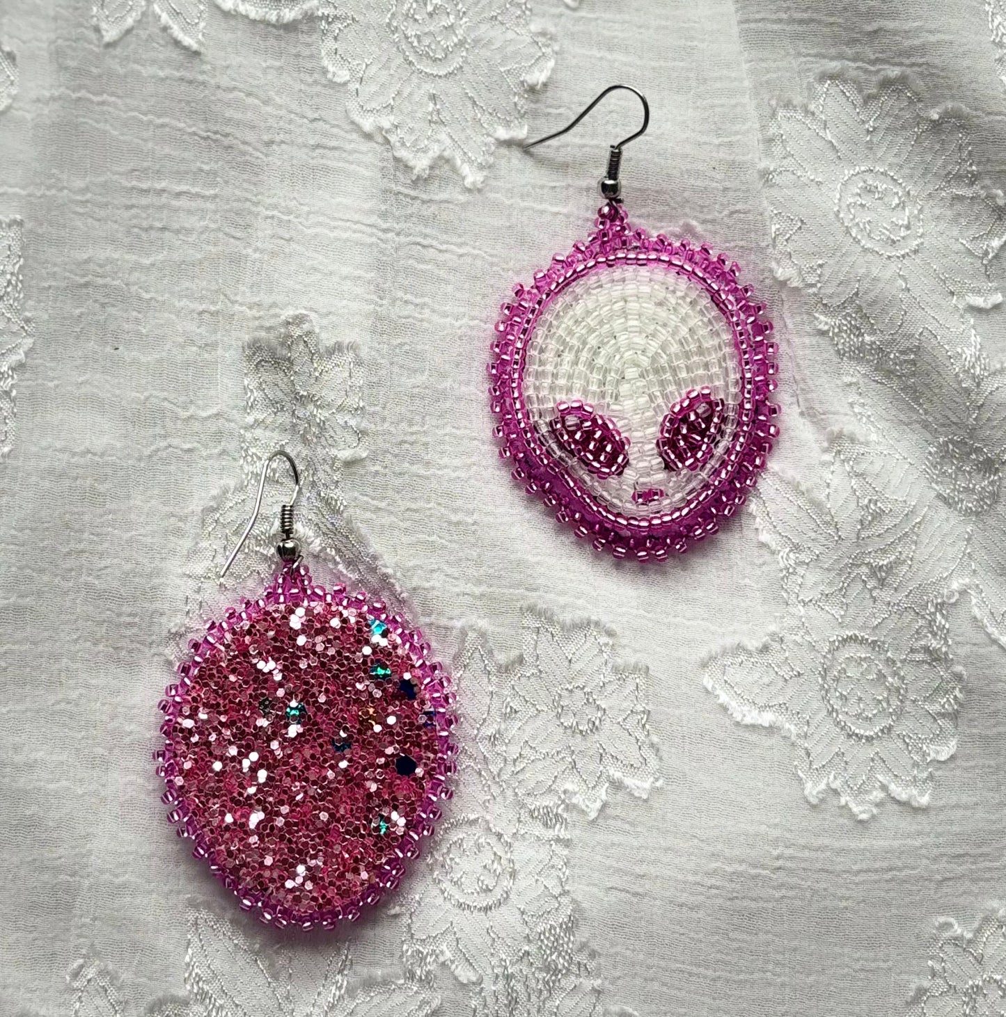 Glow In The Dark Beaded Alien Earrings