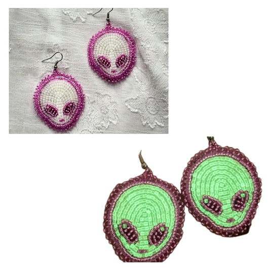 Glow In The Dark Beaded Alien Earrings